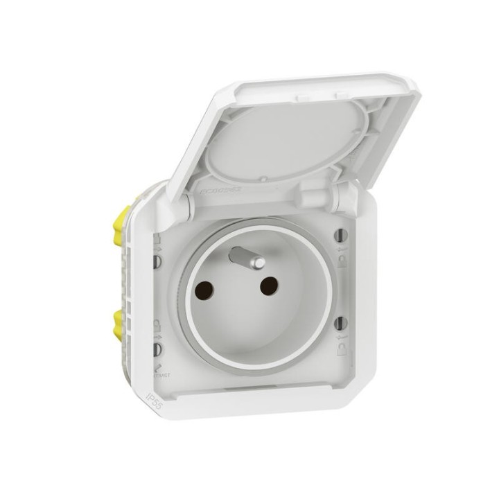 Legrand - Prise de courant 2P+T étanche Plexo 16A 250V IP55 IK08 avec enjoliveur finition blanc - Réf : 069621L