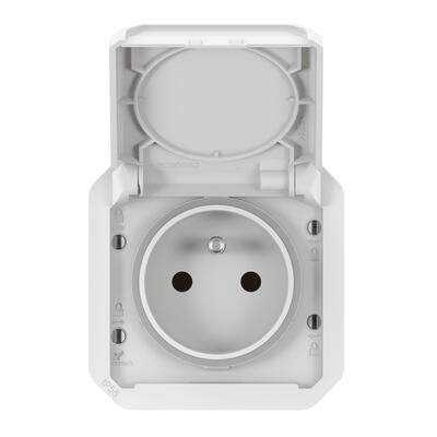 Legrand - Prise de courant 2P+T étanche Plexo 16A 250V IP55 IK08 avec enjoliveur finition blanc - Réf : 069621L