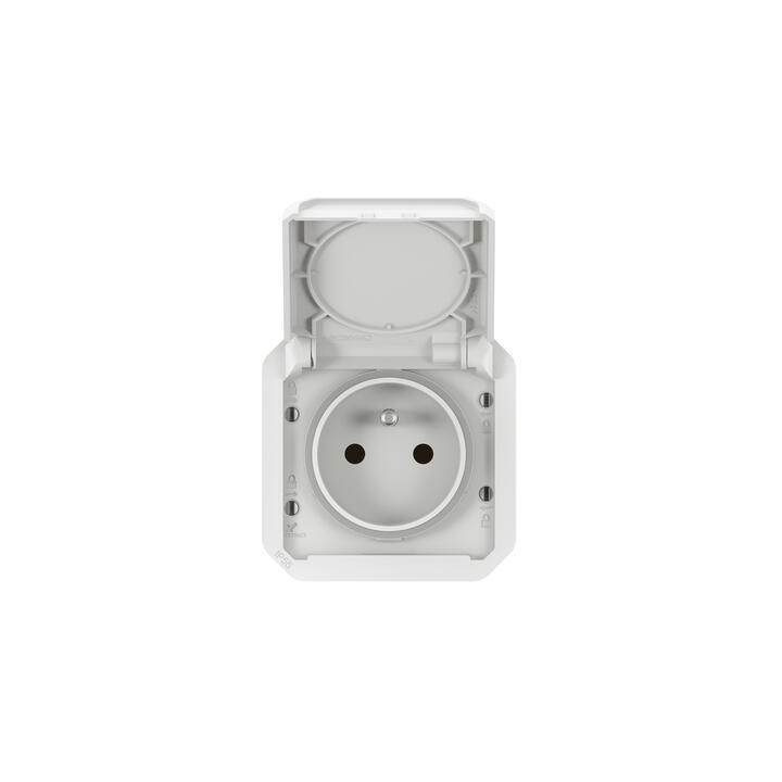Legrand - Prise de courant 2P+T étanche Plexo 16A 250V IP55 IK08 avec enjoliveur finition blanc - Réf : 069621L