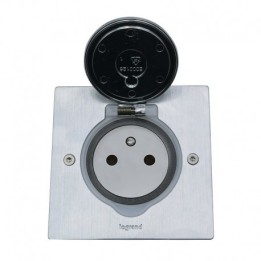 Legrand - Prise de sol simple 2P+T Standard 16A 250V avec platine carrée - inox brossé - Réf : 089760