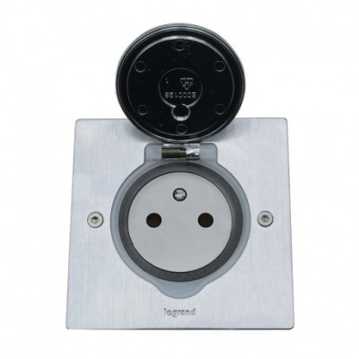 Legrand - Prise de sol simple 2P+T Standard 16A 250V avec platine carrée - inox brossé - Réf : 089760
