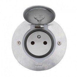 Legrand - Prise de sol simple 2P+T Standard 16A 250V avec platine ronde - inox brossé - Réf : 089770