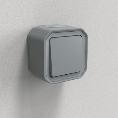 Legrand - Poussoir contact NO étanche Plexo 10AX 250V IP55 IK08 complet saillie - gris - Réf : 069720L