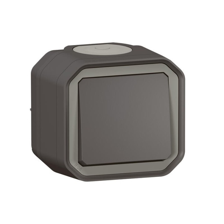 Legrand - Poussoir contact NO étanche Plexo 10AX 250V IP55 IK08 complet saillie - anthracite - Réf : 069790L