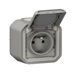 Legrand - Prise de courant 2P+T étanche Plexo 16A 250V IP55 IK08 complet saillie - gris - Réf : 069731L