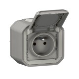 Legrand - Prise de courant 2P+T étanche Plexo 16A 250V IP55 IK08 complet saillie - gris - Réf : 069731L
