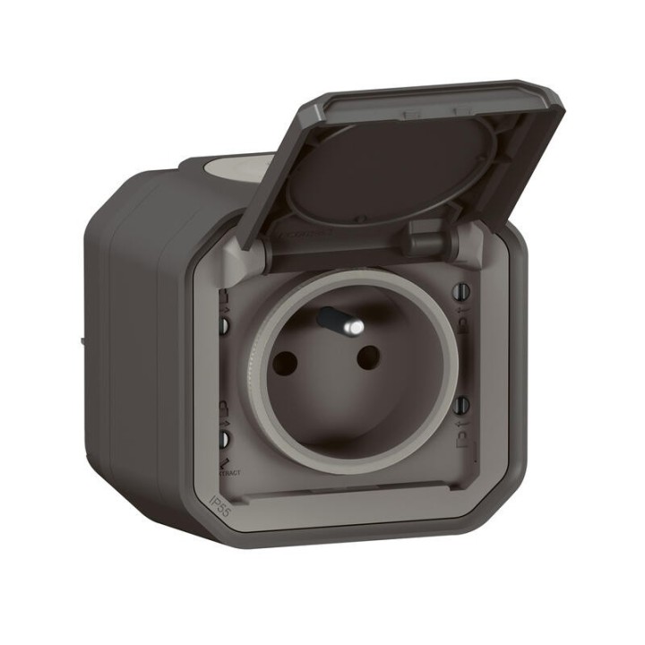 Legrand - Prise de courant 2P+T étanche Plexo 16A 250V IP55 IK08 complet saillie - anthracite - Réf : 069791L
