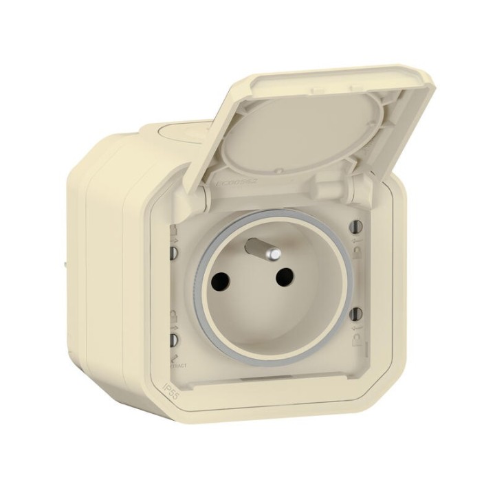 Legrand - Prise de courant 2P+T étanche Plexo 16A 250V IP55 IK08 complet saillie - sable - Réf : 069776L