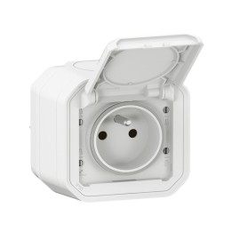 Legrand - Prise de courant 2P+T étanche Plexo 16A 250V IP55 IK08 complet saillie - blanc - Réf : 069781L