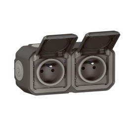 Legrand - Double prise de courant précâblée 2x2 P+T horizontale étanche plexo complet saillie - anthracite - Réf : 069788L