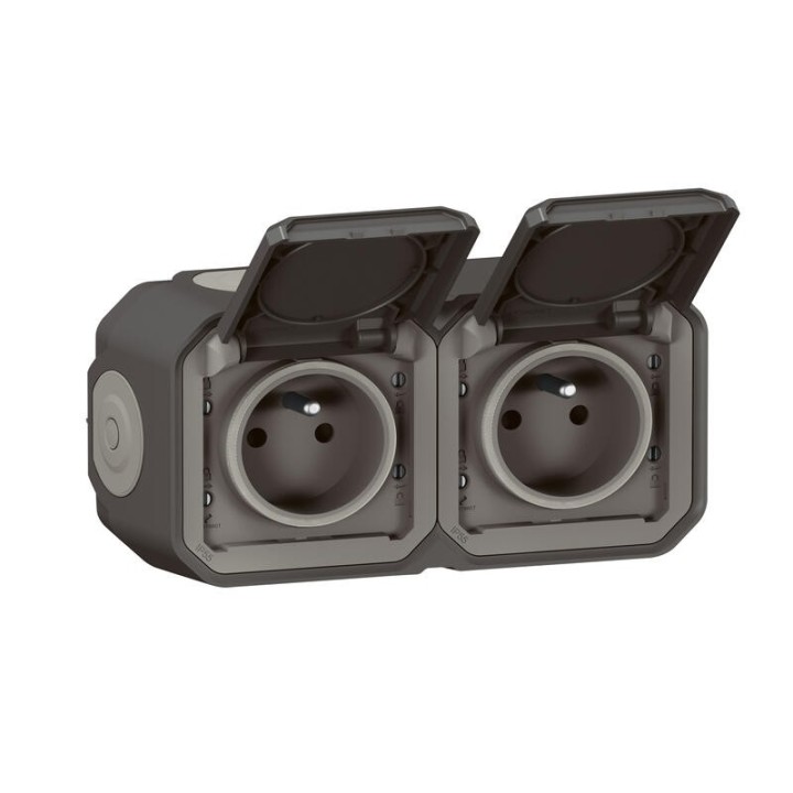 Legrand - Double prise de courant précâblée 2x2 P+T horizontale étanche plexo complet saillie - anthracite - Réf : 069788L
