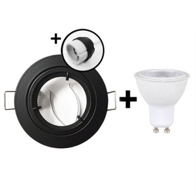 KIT Spot encastré - fixe 1/4 de tour - 3000k - rond - noir mat - LED 5W - Réf: KRI30043