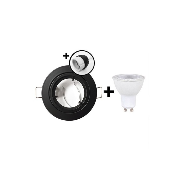 KIT Spot encastré - fixe 1/4 de tour - 4000k - rond - noir mat - LED 5W - Réf: KRI40043