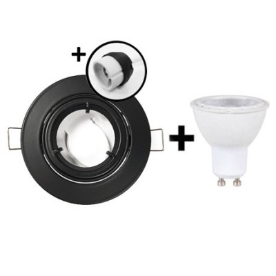 KIT Spot encastré - orientable 1/4 de tour - 3000k - rond - noir mat - LED 5W - Réf: KRI30044