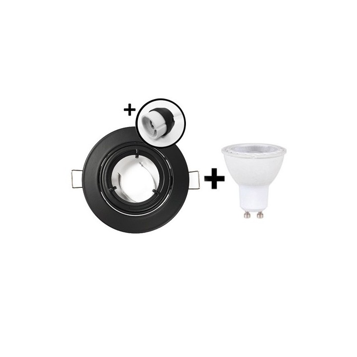 KIT Spot encastré - orientable 1/4 de tour - 4000k - rond - noir mat - LED 5W - Réf: KRI40044