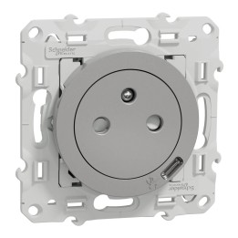 Schneider Odace - Prise de courant 2P+T Affleurante + USB - Aluminium - connexion rapide - Réf : S530089