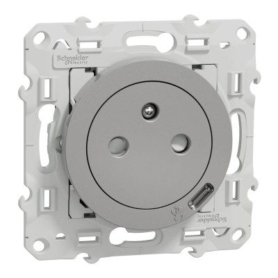 Schneider Odace - Prise de courant 2P+T Affleurante + USB - Aluminium - connexion rapide - Réf : S530089