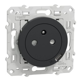 Schneider Odace - Prise de courant 2P+T Affleurante + USB - Anthracite - connexion rapide - Réf : S540089