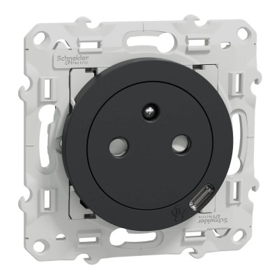 Schneider Odace - Prise de courant 2P+T Affleurante + USB - Anthracite - connexion rapide - Réf : S540089