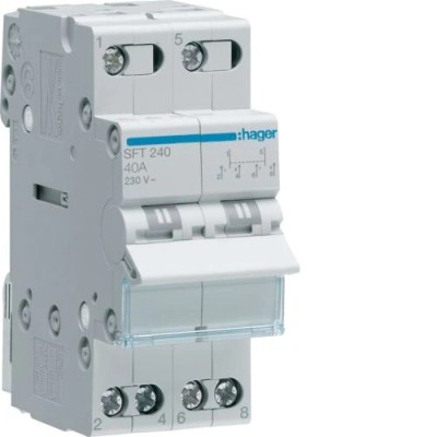 Hager - Inverseur modulaire 2 pôles 40A, point commun amont, I-0-II - Réf : SFT240