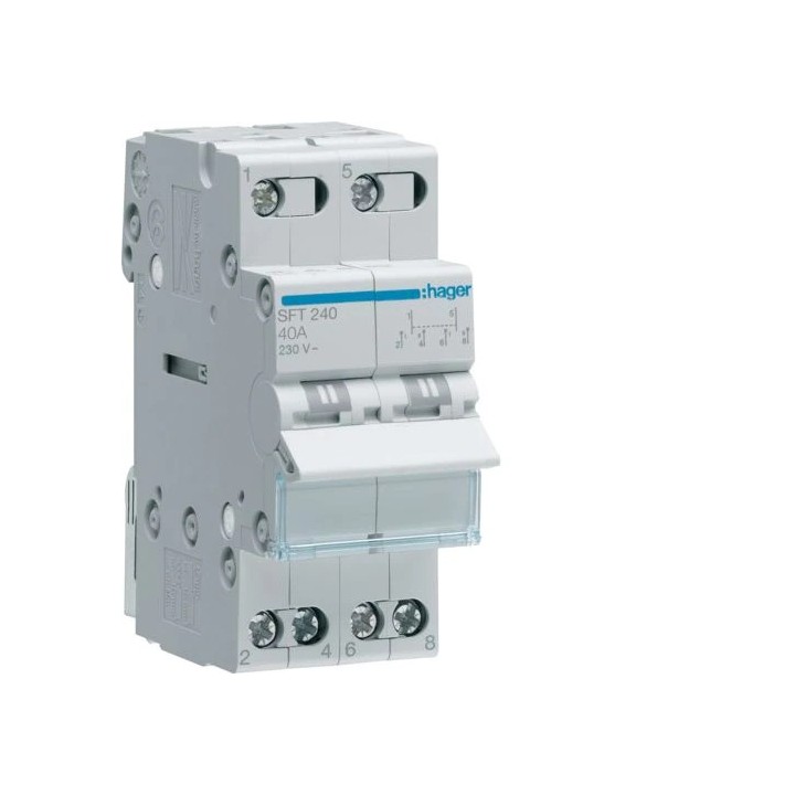 Hager - Inverseur modulaire 2 pôles 40A, point commun amont, I-0-II - Réf : SFT240