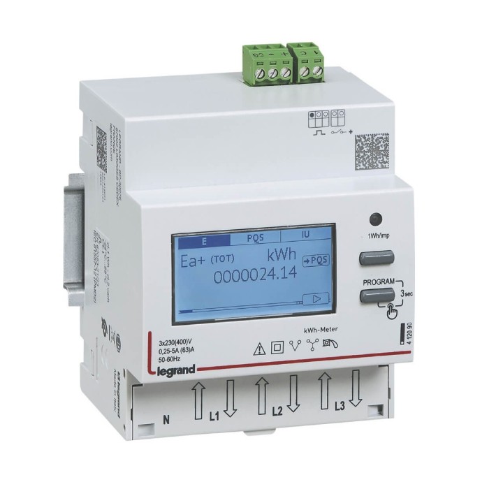 Legrand - Compteur modulaire triphasé EMDX³ MID raccordement direct 63A - 4 modules - Réf : 412092