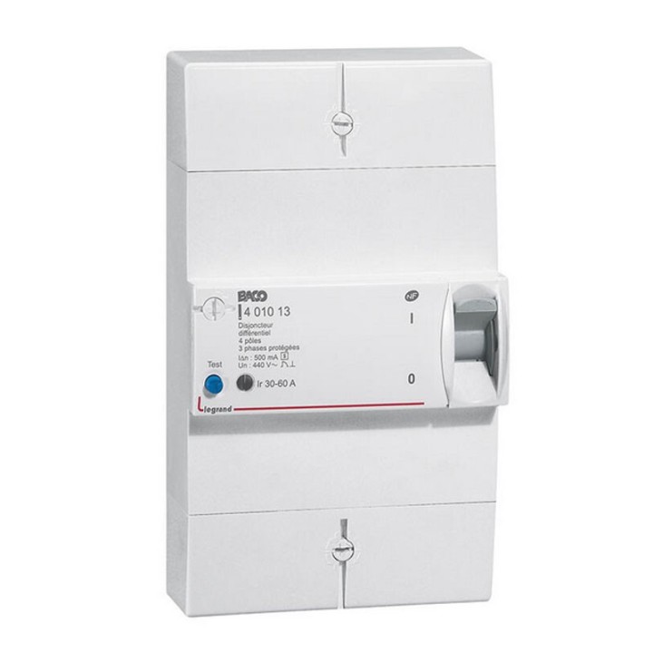 Legrand - Disjoncteur de branchement Enedis bipolaire différentiel 500mA sélectif intensité 60A non réglable - Réf : 401006