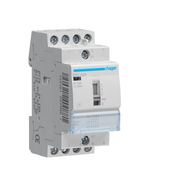 Hager -  Contacteur à commande manuelle 25A 4F 230V - Réf : ERC425