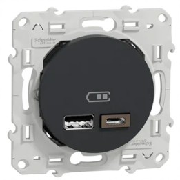 Schneider Odace - Chargeur Double USB type A+C - 2,4A - Anthracite - Réf : S540401