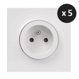Schneider Odace - Lot de 5 prises 2P+T - Ensemble Blanc Complet - Réf : SHN0412217