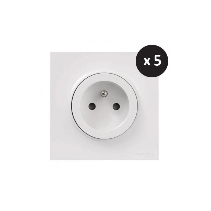 Schneider Odace - Lot de 5 prises 2P+T - Ensemble Blanc Complet - Réf : SHN0412217
