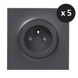 Schneider Odace - Lot de 5 prises 2P+T - Ensemble Anthracite Complet - Réf : SHN0412858