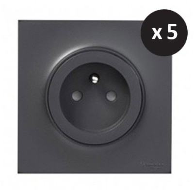 Schneider Odace - Lot de 5 prises 2P+T - Ensemble Anthracite Complet - Réf : SHN0412858