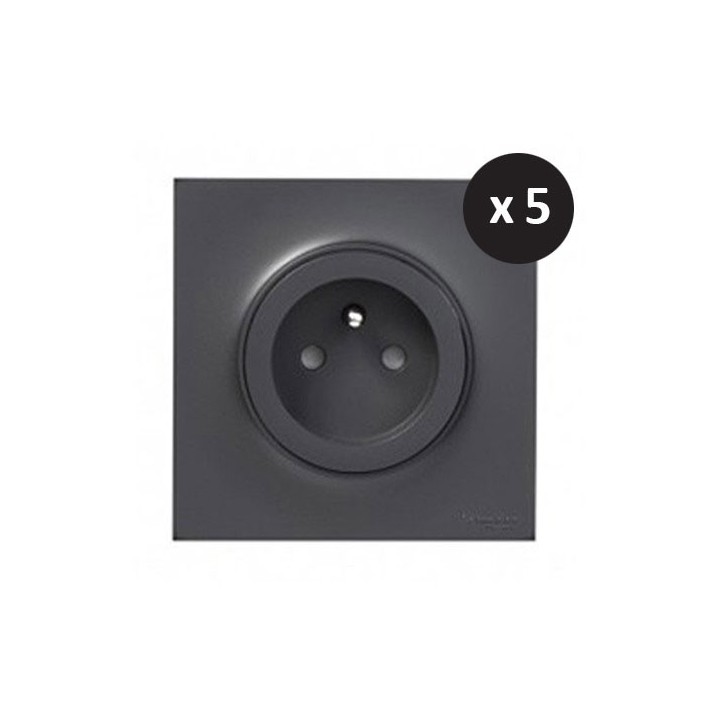 Schneider Odace - Lot de 5 prises 2P+T - Ensemble Anthracite Complet - Réf : SHN0412858