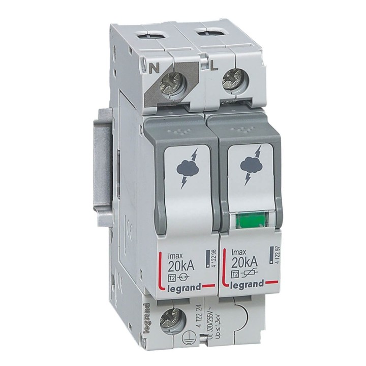 Legrand -  Parafoudre basse tension typeT2 Imax 20kA/pôle - 1P+N 320V~ - 2 modules - Réf : 412224