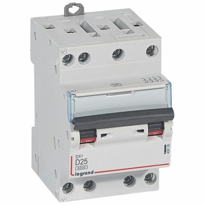 Legrand - Disjoncteur DX³6000 10kA arrivée haute et départ bas à vis 4P 400~ - 25A - courbe D - Réf : 408128