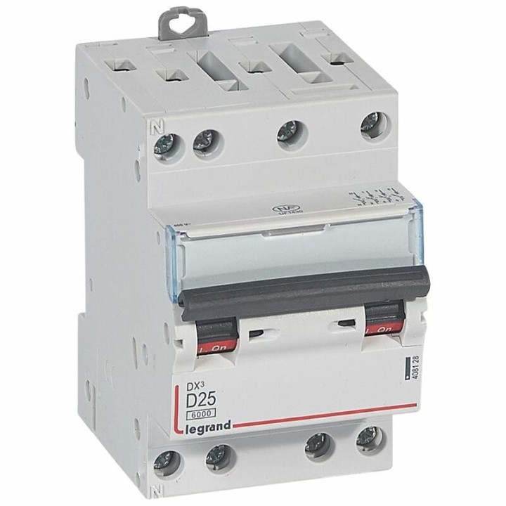 Legrand - Disjoncteur DX³6000 10kA arrivée haute et départ bas à vis 4P 400~ - 25A - courbe D - Réf : 408128