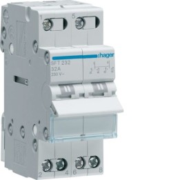 Hager - Inverseur modulaire 2 pôles 32A, point commun amont, I-0-II - Réf : SFT232