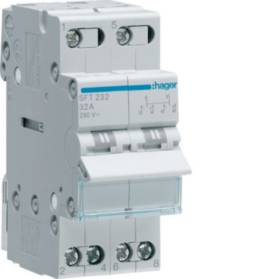 Hager - Inverseur modulaire 2 pôles 32A, point commun amont, I-0-II - Réf : SFT232