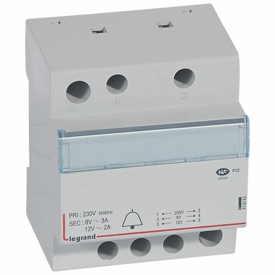 Legrand - Transformateur pour sonnerie 230V vers 12V ou 8V - 24VA - 4 modules - Réf : 413092