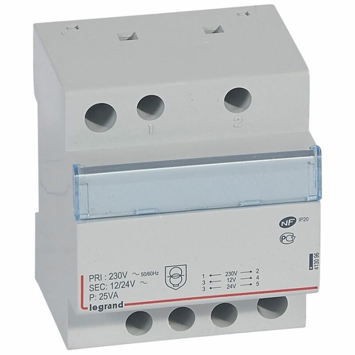 Legrand - Transformateur de sécurité 230V vers 12V ou 24V - 63VA - 5 modules - Réf : 413098