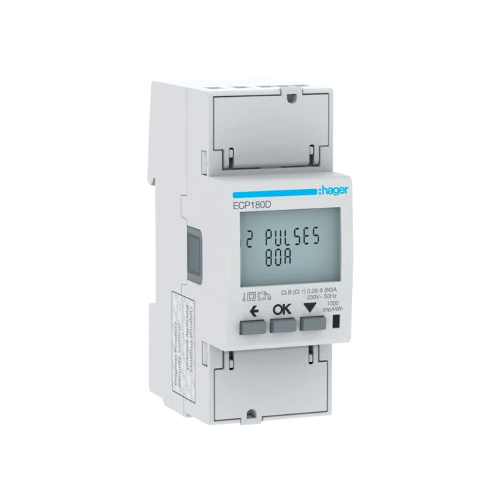 Hager - Compteur monophasé direct 80A 2M S0 MID - Réf : ECP180D