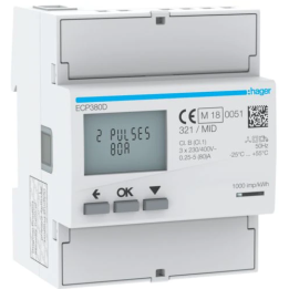 Hager - Compteur d'énergie triphasé direct 80A 4M S0 MID - Réf : ECP380D