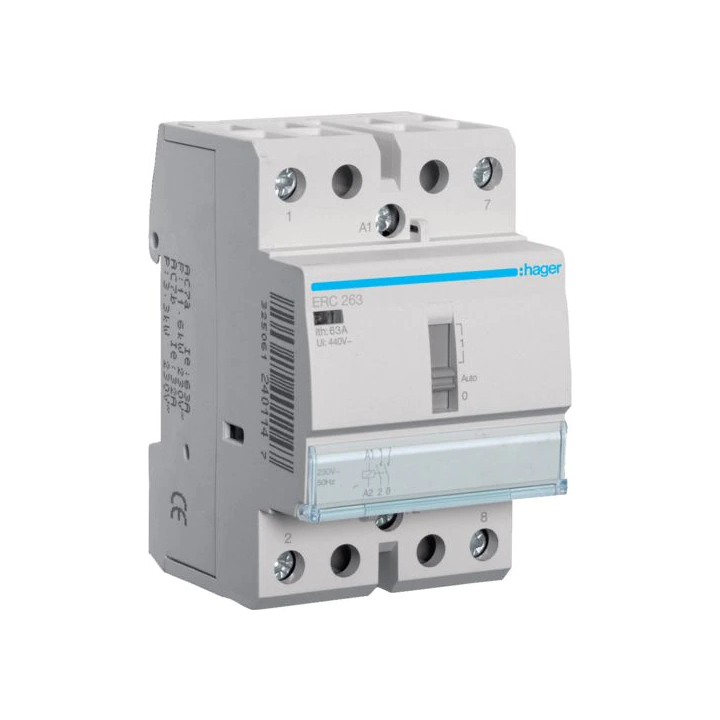 Hager - Contacteur à commande manuelle 63A - 2F - 230V - Réf : ERC263