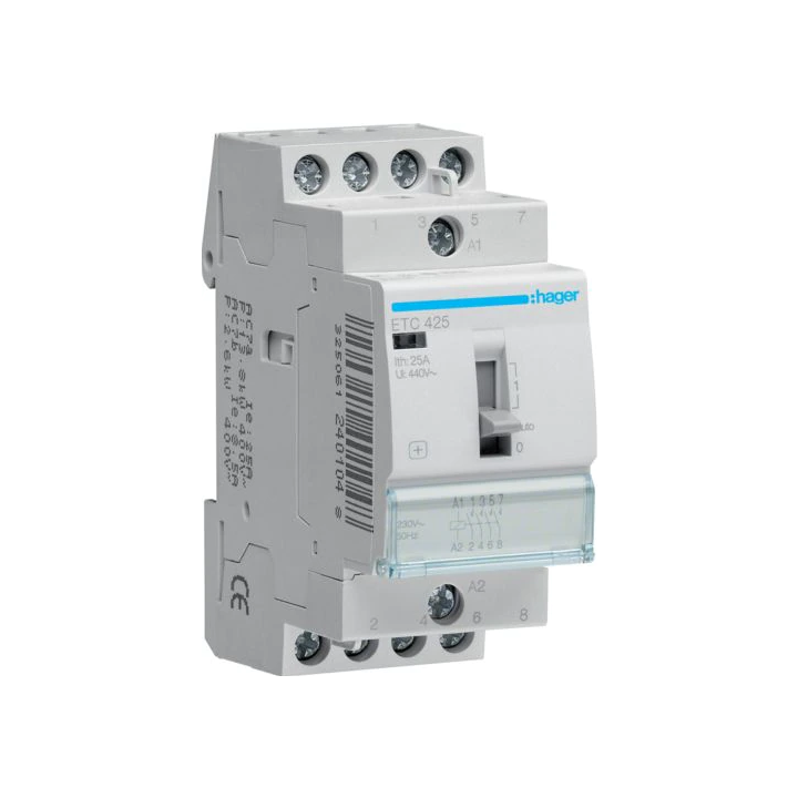 Hager - Contacteur Jour-Nuit 25A, 4F, 230V - Réf : ETC425