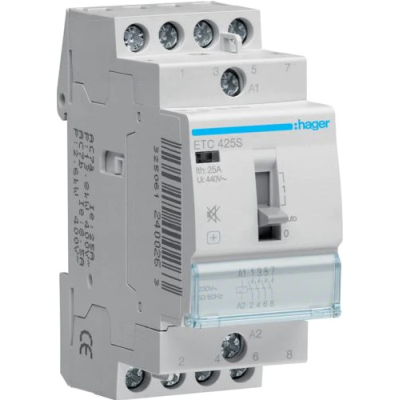 Hager - Contacteur Silencieux Jour-Nuit 25A, 4F, 230V - Réf : ETC425S