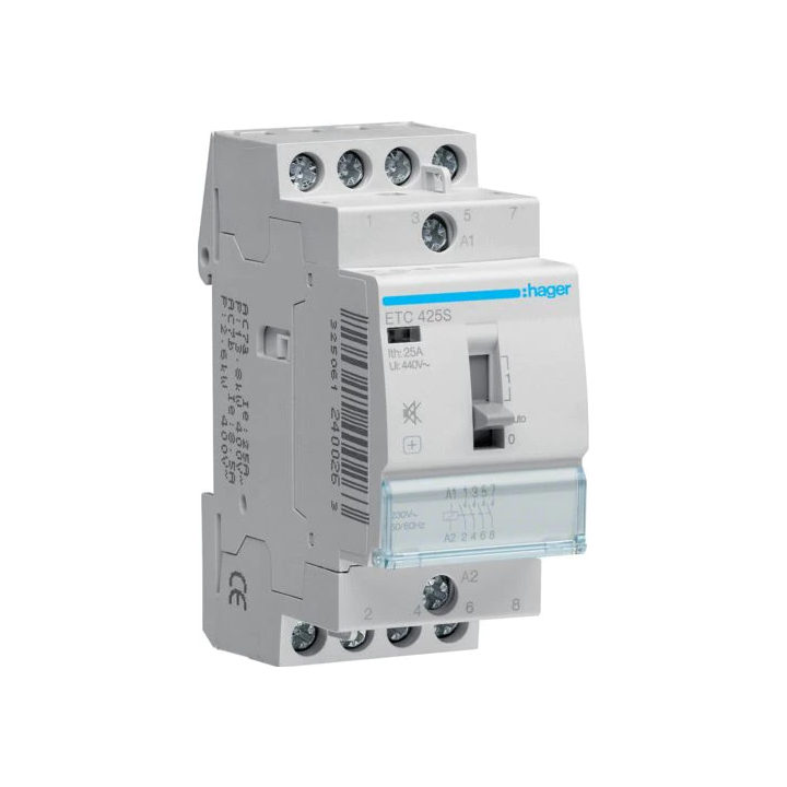 Hager - Contacteur Silencieux Jour-Nuit 25A, 4F, 230V - Réf : ETC425S