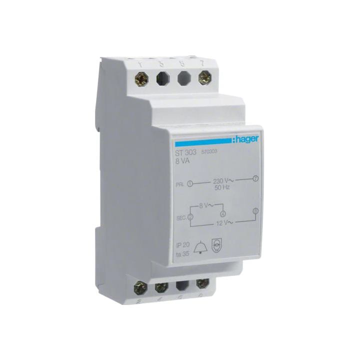 Hager - Transformateur de sonnerie 8VA 230V-8 à 12V - Réf : ST303