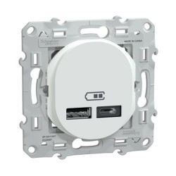 Schneider - Ovalis - double chargeur USB A+C 12W - Blanc - Réf : S320401