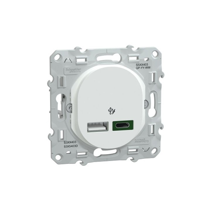 Schneider - Ovalis - Chargeur USB type A 7,5W +C 45W - Forte puissance type C - Blanc - Réf : S320403